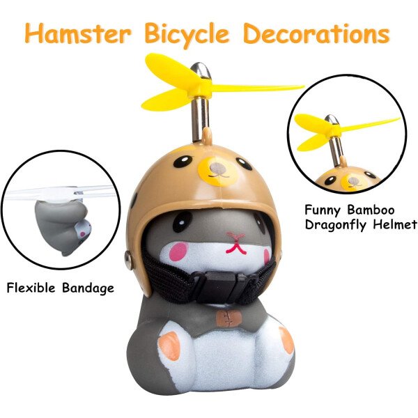 wonuu Campana de bicicleta de pato con luz y casco, linda bocina de bicicleta de hámster, decoración de salpicadero, juguete de hámster, campanas de motocicleta, campanas de goma para salpicadero de - Image 19
