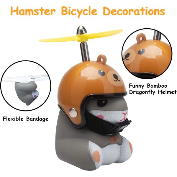 wonuu Campana de bicicleta de pato con luz y casco, linda bocina de bicicleta de hámster, decoración de salpicadero, juguete de hámster, campanas de motocicleta, campanas de goma para salpicadero de - Image 24