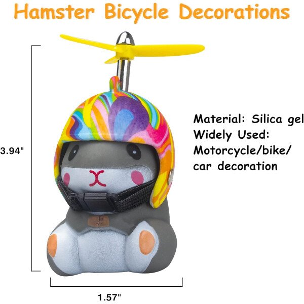 wonuu Campana de bicicleta de pato con luz y casco, linda bocina de bicicleta de hámster, decoración de salpicadero, juguete de hámster, campanas de motocicleta, campanas de goma para salpicadero de - Image 29