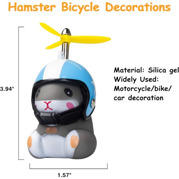 wonuu Campana de bicicleta de pato con luz y casco, linda bocina de bicicleta de hámster, decoración de salpicadero, juguete de hámster, campanas de motocicleta, campanas de goma para salpicadero de - Image 54