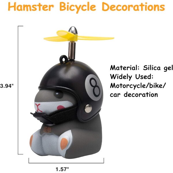 wonuu Campana de bicicleta de pato con luz y casco, linda bocina de bicicleta de hámster, decoración de salpicadero, juguete de hámster, campanas de motocicleta, campanas de goma para salpicadero de - Image 62