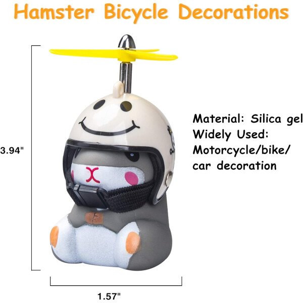 wonuu Campana de bicicleta de pato con luz y casco, linda bocina de bicicleta de hámster, decoración de salpicadero, juguete de hámster, campanas de motocicleta, campanas de goma para salpicadero de - Image 65