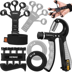 Kit de entrenamiento de fuerza de agarre, paquete de 6 con ejercitador de dedos, fortalecedor de agarre de mano, ejercitador de extensión de mano y anillo de entrenamiento de antebrazo para