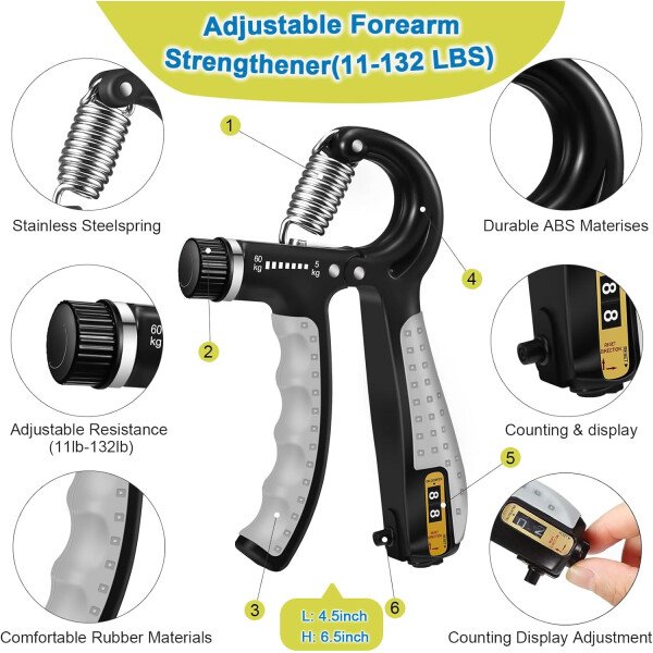 Kit de entrenamiento de fuerza de agarre, paquete de 6 con ejercitador de dedos, fortalecedor de agarre de mano, ejercitador de extensión de mano y anillo de entrenamiento de antebrazo para - Imagen 2