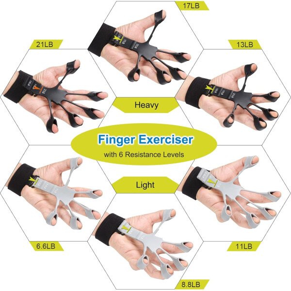 Kit de entrenamiento de fuerza de agarre, paquete de 6 con ejercitador de dedos, fortalecedor de agarre de mano, ejercitador de extensión de mano y anillo de entrenamiento de antebrazo para - Imagen 3