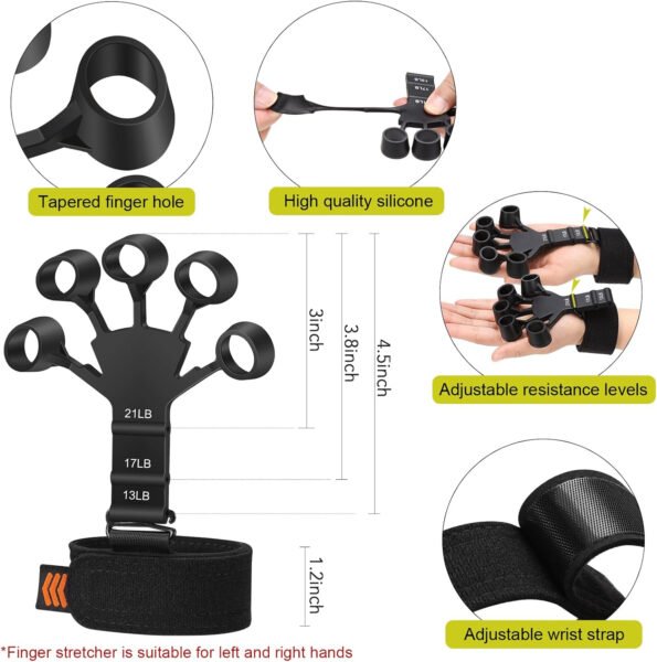 Kit de entrenamiento de fuerza de agarre, paquete de 6 con ejercitador de dedos, fortalecedor de agarre de mano, ejercitador de extensión de mano y anillo de entrenamiento de antebrazo para - Image 6