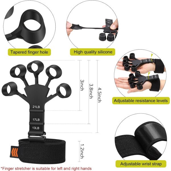 Kit de entrenamiento de fuerza de agarre, paquete de 6 con ejercitador de dedos, fortalecedor de agarre de mano, ejercitador de extensión de mano y anillo de entrenamiento de antebrazo para - Imagen 6