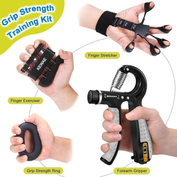 Kit de entrenamiento de fuerza de agarre, paquete de 6 con ejercitador de dedos, fortalecedor de agarre de mano, ejercitador de extensión de mano y anillo de entrenamiento de antebrazo para - Image 7