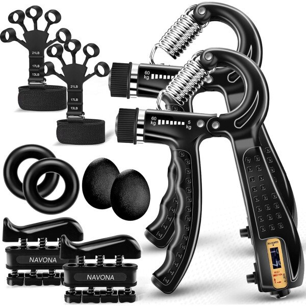 Kit de entrenamiento de fuerza de agarre de 10 piezas, fortalecedor de agarre de mano, fortalecedor de antebrazo, fortalecedor de dedos, ejercitador de dedos, pelota de alivio de estrés, anillo de