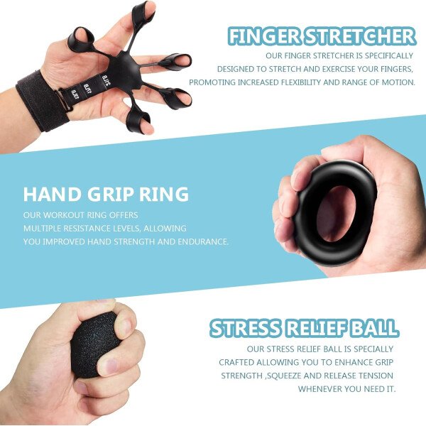Kit de entrenamiento de fuerza de agarre de 10 piezas, fortalecedor de agarre de mano, fortalecedor de antebrazo, fortalecedor de dedos, ejercitador de dedos, pelota de alivio de estrés, anillo de - Image 6