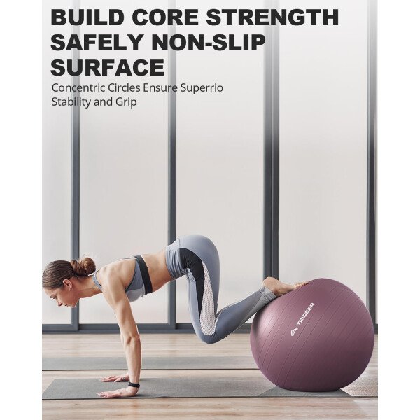 Trideer Pelota de yoga extra gruesa, 5 tamaños, pelota de gimnasio, silla de pelota resistente para equilibrio, estabilidad, embarazo, bomba rápida incluida - Image 4
