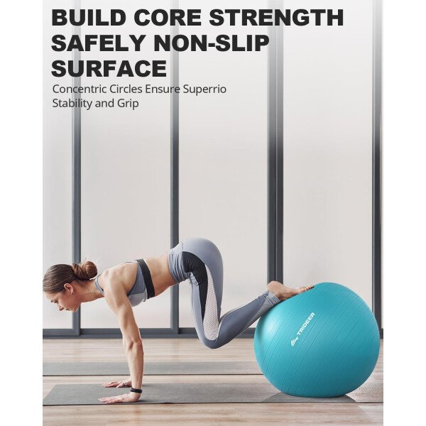 Trideer Pelota de yoga extra gruesa, 5 tamaños, pelota de gimnasio, silla de pelota resistente para equilibrio, estabilidad, embarazo, bomba rápida incluida - Image 12