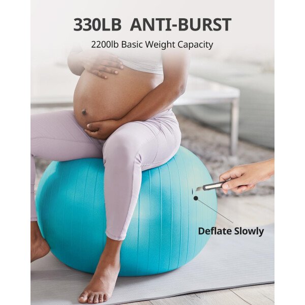 Trideer Pelota de yoga extra gruesa, 5 tamaños, pelota de gimnasio, silla de pelota resistente para equilibrio, estabilidad, embarazo, bomba rápida incluida - Image 14