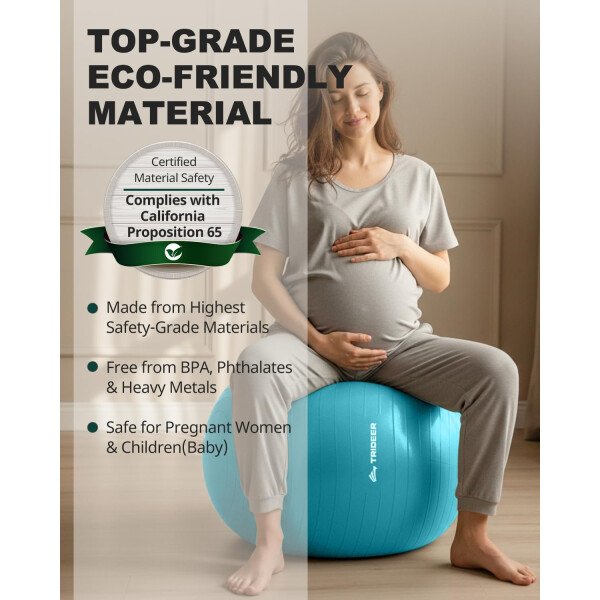 Trideer Pelota de yoga extra gruesa, 5 tamaños, pelota de gimnasio, silla de pelota resistente para equilibrio, estabilidad, embarazo, bomba rápida incluida - Image 15