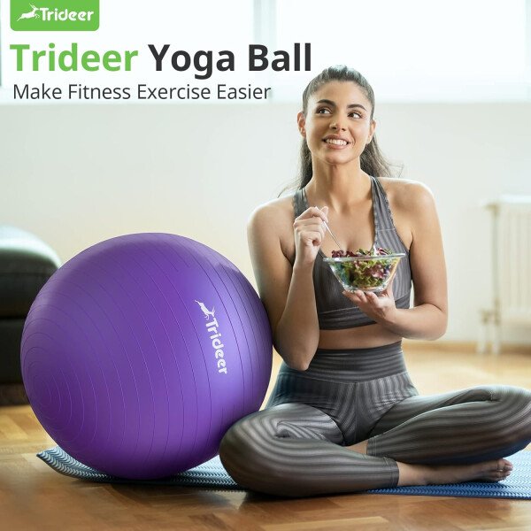 Trideer Pelota de yoga extra gruesa, 5 tamaños, pelota de gimnasio, silla de pelota resistente para equilibrio, estabilidad, embarazo, bomba rápida incluida - Image 18