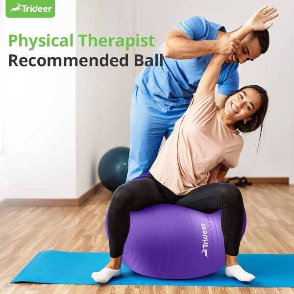 Trideer Pelota de yoga extra gruesa, 5 tamaños, pelota de gimnasio, silla de pelota resistente para equilibrio, estabilidad, embarazo, bomba rápida incluida - Image 20