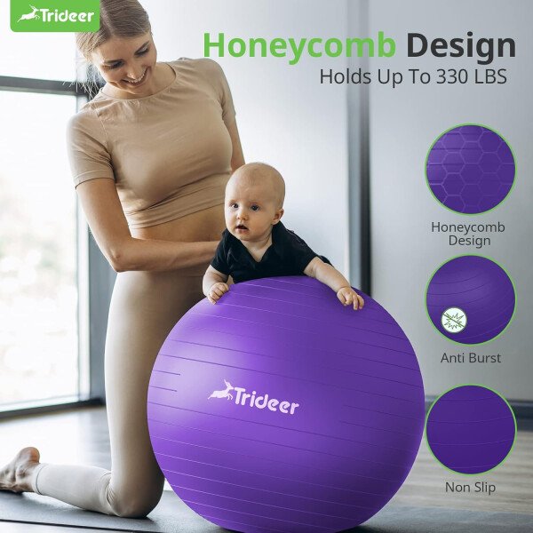Trideer Pelota de yoga extra gruesa, 5 tamaños, pelota de gimnasio, silla de pelota resistente para equilibrio, estabilidad, embarazo, bomba rápida incluida - Image 21