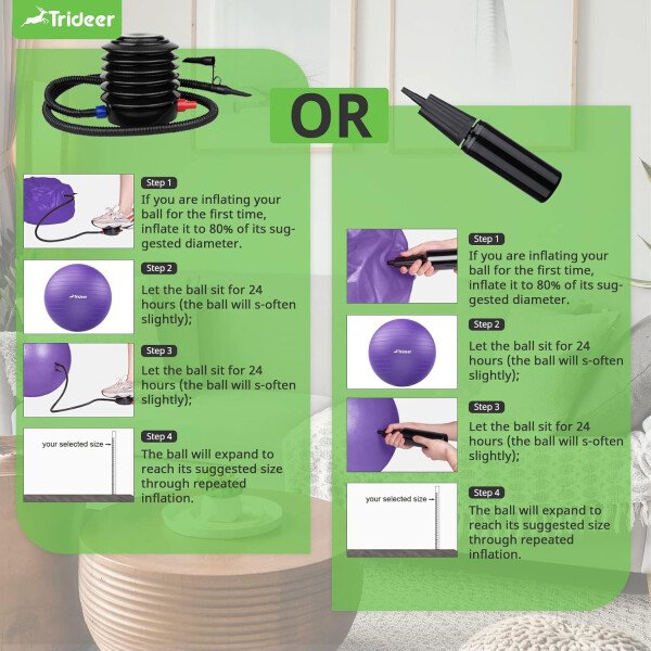 Trideer Pelota de yoga extra gruesa, 5 tamaños, pelota de gimnasio, silla de pelota resistente para equilibrio, estabilidad, embarazo, bomba rápida incluida - Image 22
