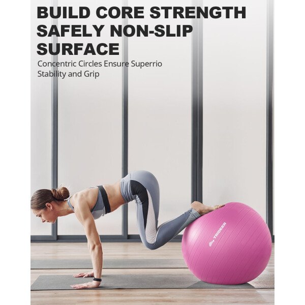 Trideer Pelota de yoga extra gruesa, 5 tamaños, pelota de gimnasio, silla de pelota resistente para equilibrio, estabilidad, embarazo, bomba rápida incluida - Image 26