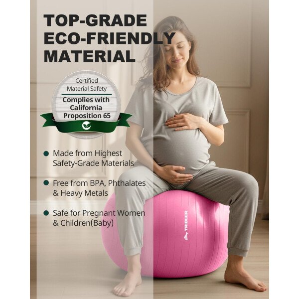 Trideer Pelota de yoga extra gruesa, 5 tamaños, pelota de gimnasio, silla de pelota resistente para equilibrio, estabilidad, embarazo, bomba rápida incluida - Image 29