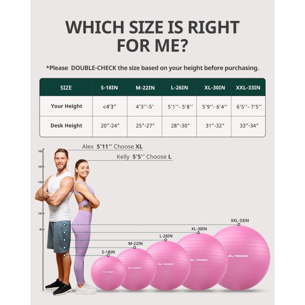 Trideer Pelota de yoga extra gruesa, 5 tamaños, pelota de gimnasio, silla de pelota resistente para equilibrio, estabilidad, embarazo, bomba rápida incluida - Image 30