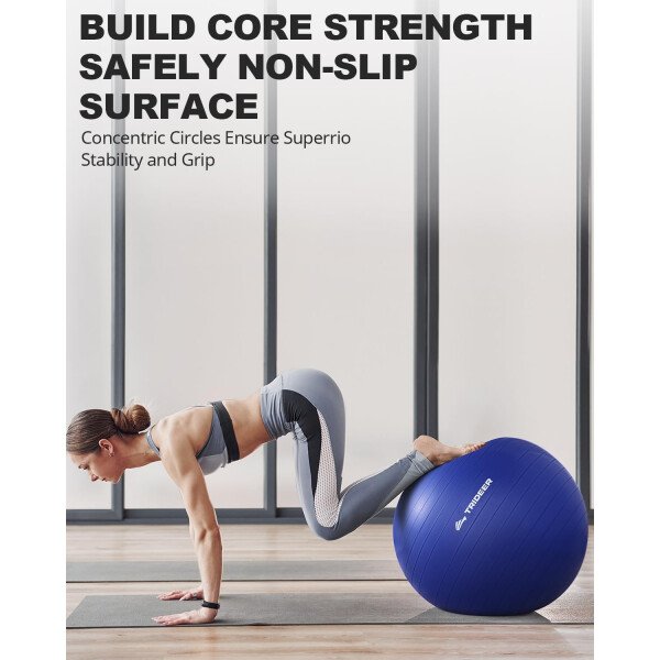 Trideer Pelota de yoga extra gruesa, 5 tamaños, pelota de gimnasio, silla de pelota resistente para equilibrio, estabilidad, embarazo, bomba rápida incluida - Image 33