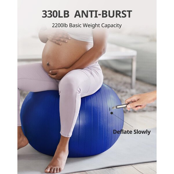 Trideer Pelota de yoga extra gruesa, 5 tamaños, pelota de gimnasio, silla de pelota resistente para equilibrio, estabilidad, embarazo, bomba rápida incluida - Image 35