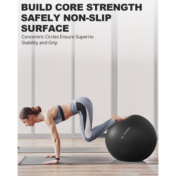 Trideer Pelota de yoga extra gruesa, 5 tamaños, pelota de gimnasio, silla de pelota resistente para equilibrio, estabilidad, embarazo, bomba rápida incluida - Image 39