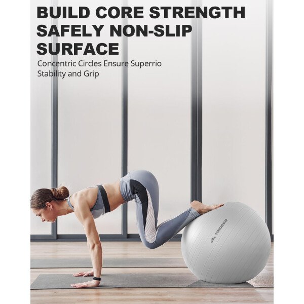 Trideer Pelota de yoga extra gruesa, 5 tamaños, pelota de gimnasio, silla de pelota resistente para equilibrio, estabilidad, embarazo, bomba rápida incluida - Image 46