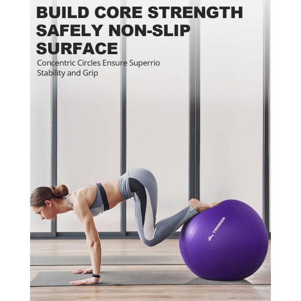Trideer Pelota de yoga extra gruesa, 5 tamaños, pelota de gimnasio, silla de pelota resistente para equilibrio, estabilidad, embarazo, bomba rápida incluida - Image 56