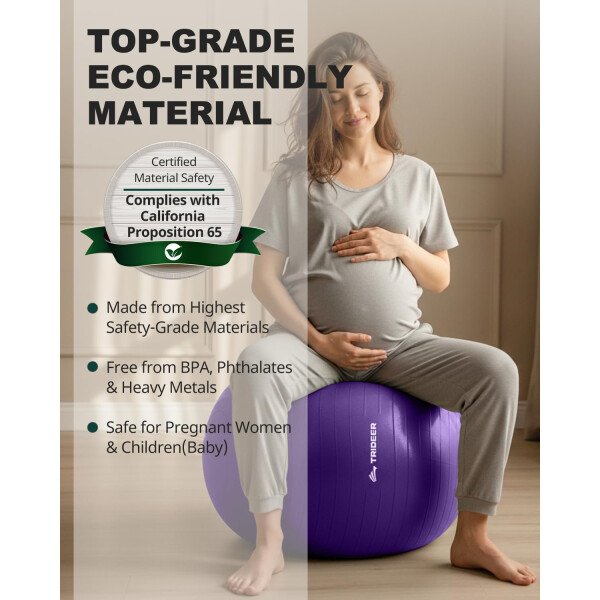Trideer Pelota de yoga extra gruesa, 5 tamaños, pelota de gimnasio, silla de pelota resistente para equilibrio, estabilidad, embarazo, bomba rápida incluida - Image 59
