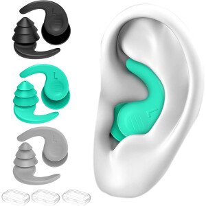 Tapones para los oídos de natación para adultos, 3 pares impermeables y reutilizables de silicona para natación, surf, esnórquel, ducha y piscina de agua, playa, océano (adultos y adolescentes mayores