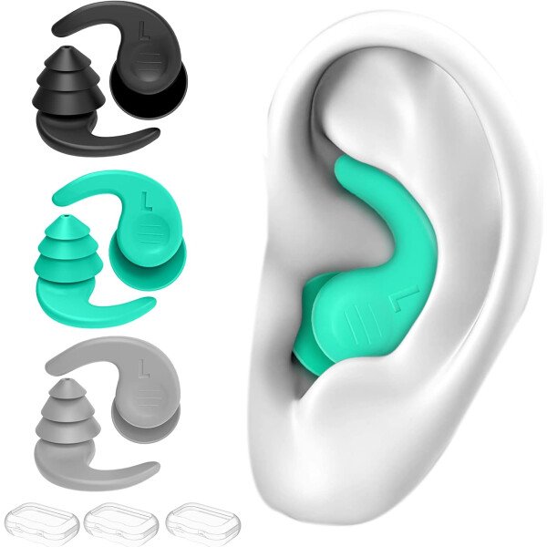 Tapones para los oídos de natación para adultos, 3 pares impermeables y reutilizables de silicona para natación, surf, esnórquel, ducha y piscina de agua, playa, océano (adultos y adolescentes mayores - Image 2