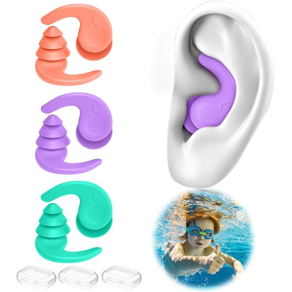 Tapones para los oídos de natación para adultos, 3 pares impermeables y reutilizables de silicona para natación, surf, esnórquel, ducha y piscina de agua, playa, océano (adultos y adolescentes mayores - Image 11