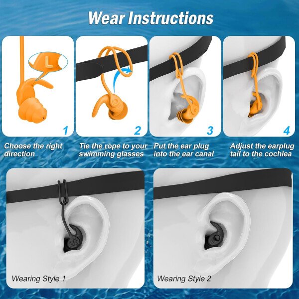 Tapones para los oídos de natación para adultos, 3 pares impermeables y reutilizables de silicona para natación, surf, esnórquel, ducha y piscina de agua, playa, océano (adultos y adolescentes mayores - Image 25