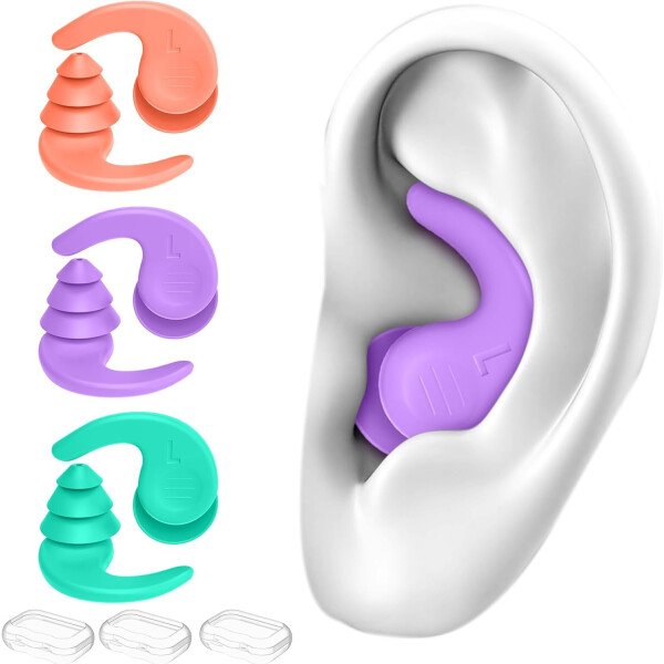 Tapones para los oídos de natación para adultos, 3 pares impermeables y reutilizables de silicona para natación, surf, esnórquel, ducha y piscina de agua, playa, océano (adultos y adolescentes mayores - Image 27