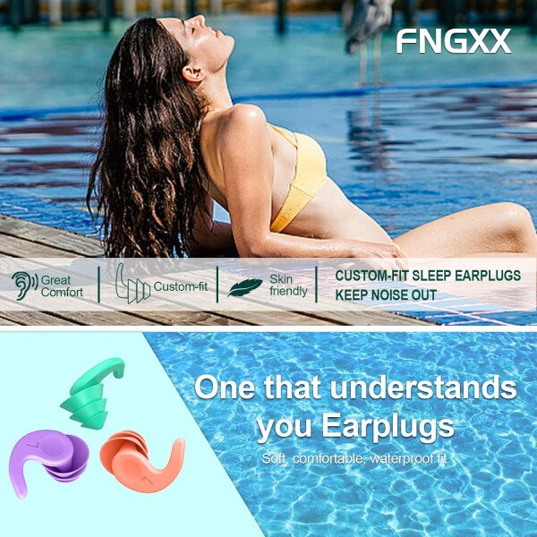 Tapones para los oídos de natación para adultos, 3 pares impermeables y reutilizables de silicona para natación, surf, esnórquel, ducha y piscina de agua, playa, océano (adultos y adolescentes mayores - Image 33