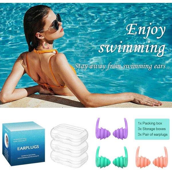 Tapones para los oídos de natación para adultos, 3 pares impermeables y reutilizables de silicona para natación, surf, esnórquel, ducha y piscina de agua, playa, océano (adultos y adolescentes mayores - Image 34