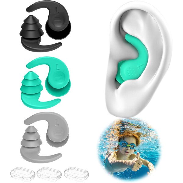 Tapones para los oídos de natación para adultos, 3 pares impermeables y reutilizables de silicona para natación, surf, esnórquel, ducha y piscina de agua, playa, océano (adultos y adolescentes mayores - Image 35