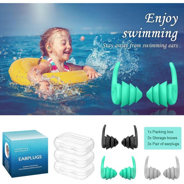 Tapones para los oídos de natación para adultos, 3 pares impermeables y reutilizables de silicona para natación, surf, esnórquel, ducha y piscina de agua, playa, océano (adultos y adolescentes mayores - Image 40