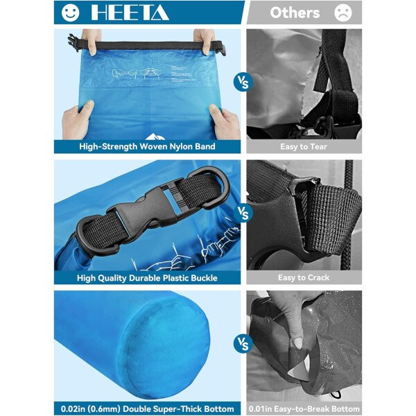 HEETA - Bolsa seca de 5L/10L/20L/30L/40L, parte superior enrollable, maleta ligera con funda para teléfono, ideal para natación, navegación, canotaje, campamento y playa, unisex - Imagen 4