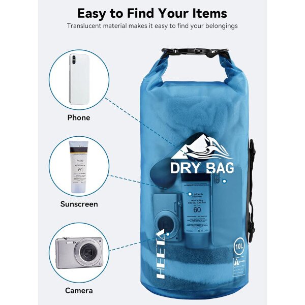 HEETA - Bolsa seca de 5L/10L/20L/30L/40L, parte superior enrollable, maleta ligera con funda para teléfono, ideal para natación, navegación, canotaje, campamento y playa, unisex - Imagen 7