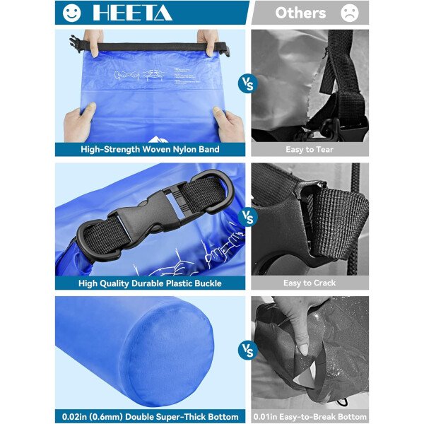 HEETA - Bolsa seca de 5L/10L/20L/30L/40L, parte superior enrollable, maleta ligera con funda para teléfono, ideal para natación, navegación, canotaje, campamento y playa, unisex - Imagen 11