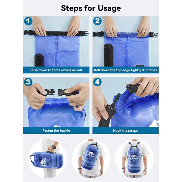 HEETA - Bolsa seca de 5L/10L/20L/30L/40L, parte superior enrollable, maleta ligera con funda para teléfono, ideal para natación, navegación, canotaje, campamento y playa, unisex - Imagen 12