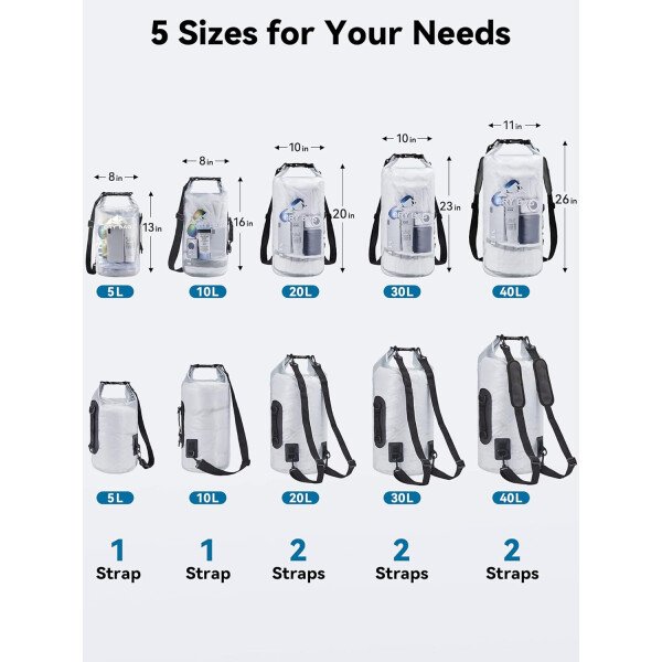 HEETA - Bolsa seca de 5L/10L/20L/30L/40L, parte superior enrollable, maleta ligera con funda para teléfono, ideal para natación, navegación, canotaje, campamento y playa, unisex - Imagen 37