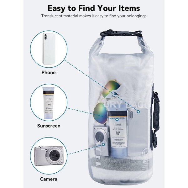 HEETA - Bolsa seca de 5L/10L/20L/30L/40L, parte superior enrollable, maleta ligera con funda para teléfono, ideal para natación, navegación, canotaje, campamento y playa, unisex - Imagen 42