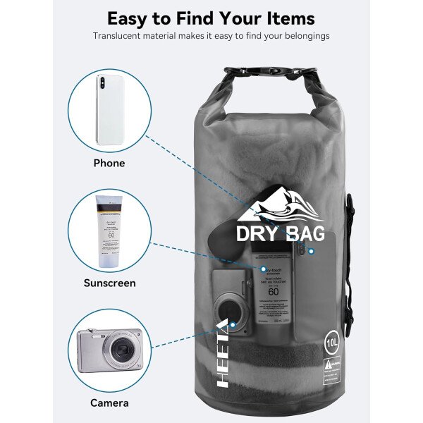 HEETA - Bolsa seca de 5L/10L/20L/30L/40L, parte superior enrollable, maleta ligera con funda para teléfono, ideal para natación, navegación, canotaje, campamento y playa, unisex - Imagen 71