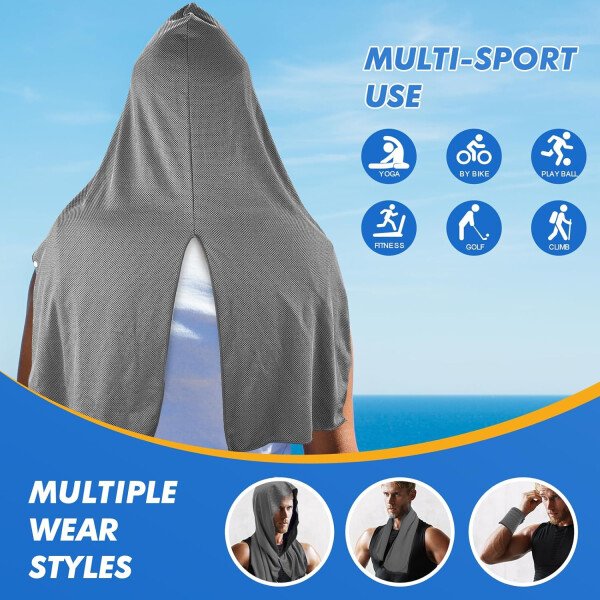 Paquete de 3 toallas refrescantes con capucha para cuello y cara, protección solar UPF 50 y enfriamiento instantáneo, toallas de hielo para climas cálidos, toalla suave y transpirable para - Image 6