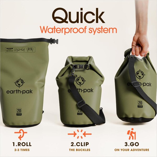 Earth Pak - Bolsa seca impermeable, mochila enrollable mantiene el equipo seco para kayak con funda impermeable para teléfono - Imagen 14