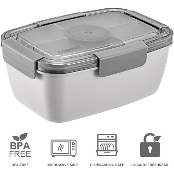 Caperci Lonchera grande para ensalada – Lonchera Bento para adultos con ensaladera de 68 onzas, bandeja de 5 compartimentos, 2 tazas de salsa de 3 onzas, apilable, sin BPA (rosa) - Imagen 15
